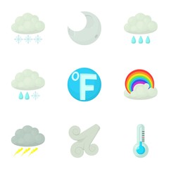 Weather forecast icons set, cartoon style