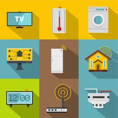 Smart home system icon set, flat style