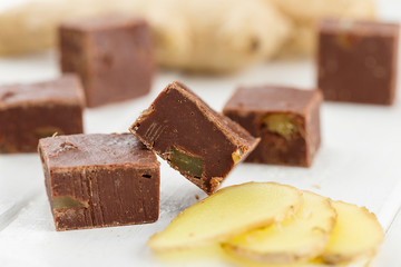Homemade chocolate fudge with ginger