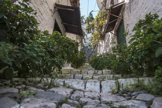 Old town stone pavement staircase