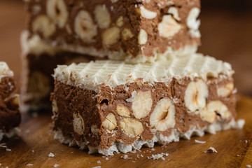 Homemade chocolate nougat with nuts