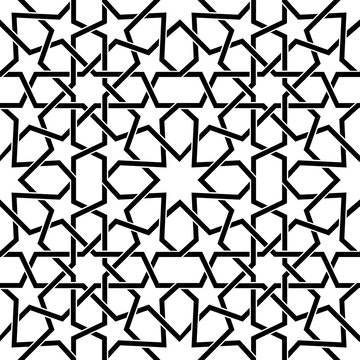 Moroccan tiles vector pattern, Moorish seamless design in black, Geometric abstract tiles
 