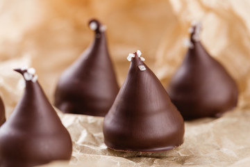 Homemade chocolate praline candies with salt