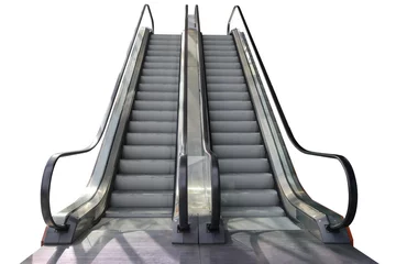 Papier Peint photo Escaliers escalator step outside shopping mall isolated on white background with clipping path