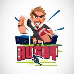 Rugby player with rugby ball character design . logotype - vector illustration