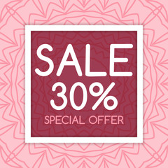 Special offer sale template, discount banner with mandala background. Vector illustration