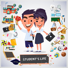 student couple with element. charcter design. school concept - vector