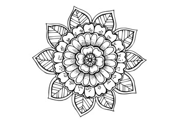 Floral mandala in black and white