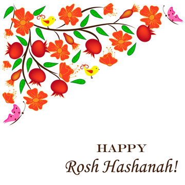 Design of greeting card for Jewish New Year, Rosh Hashanah. Pomegranate pattern. Vector illustration.