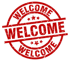 welcome round red grunge stamp