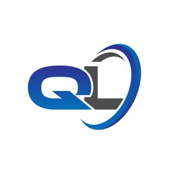 vector initial logo letters ql with circle swoosh blue gray