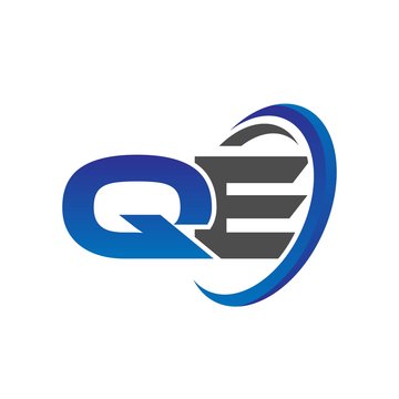 vector initial logo letters qe with circle swoosh blue gray