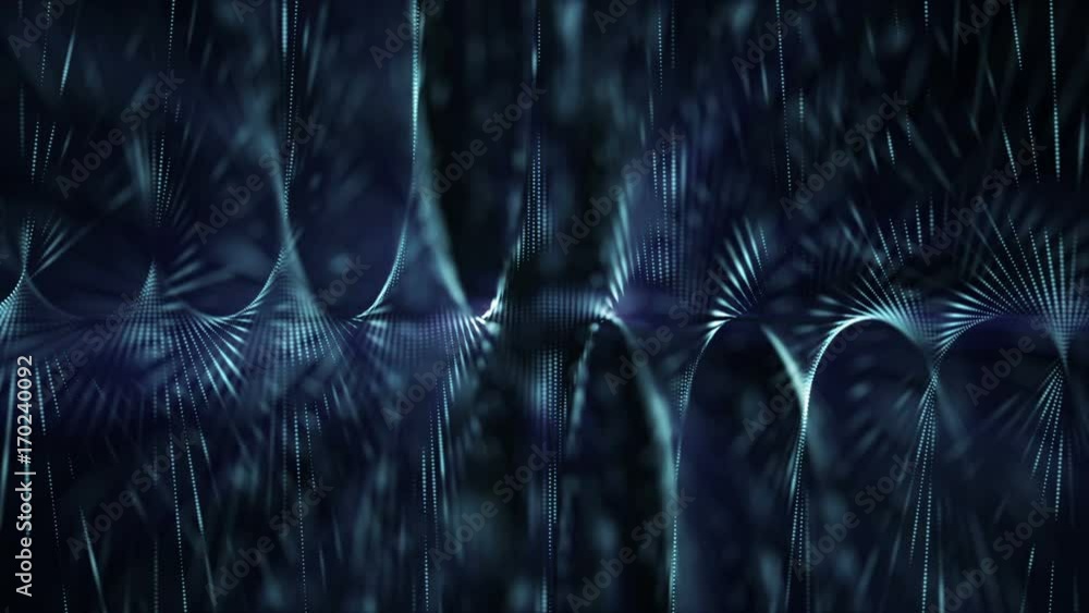Poster loopable abstract particle background, depth of field, glow and randomize elements.dark blue.