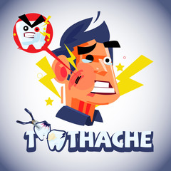 Toothache man in emotional with logotype for header design - vector illustration
