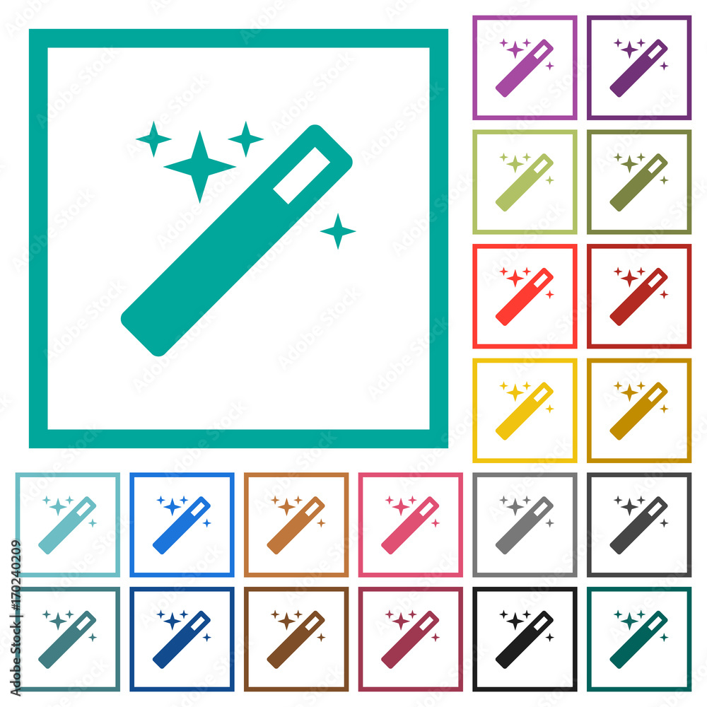 Poster magic wand flat color icons with quadrant frames