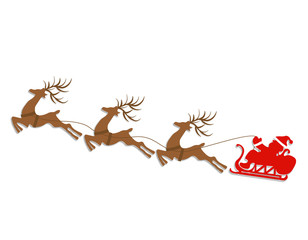 New Year, Christmas. Abstract silhouettes of deer and sleigh of Santa Claus. Cut out of paper. illustration