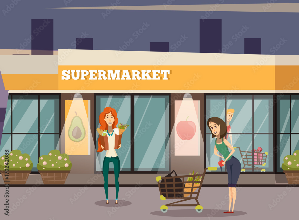 Sticker Supermarket Building Background 