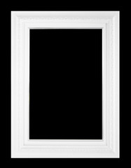 Vintage white wood picture frame isolated on white background