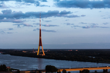 Fototapeta na wymiar Riga Radio and TV Tower from the top of the Latvian Academy of Sciences