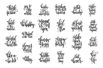 set of 25 trendy positive quote, motivation and inspiration hand