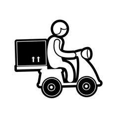 delivery man riding a motorcycle and carton box icon over white background vector illustration