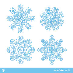 Snowflake vector symbols, christmas snow icons set, blue color