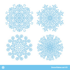 Snowflake vector symbols, christmas snow icons set, blue color