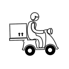 delivery man riding a motorcycle and carton box icon over white background vector illustration