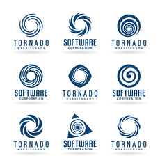 Abstract tornado symbols and spiral logo design elements 