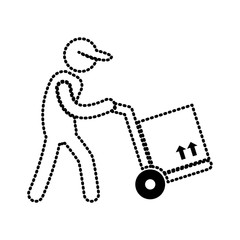 delivery man with handcart and box icon over white background vector illustration
