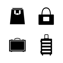 Bag and Suitcase. Simple Related Vector Icons Set for Video, Mobile Apps, Web Sites, Print Projects and Your Design. Black Flat Illustration on White Background.