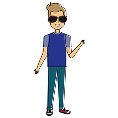 young man avatar with sunglasses character vector illustration design