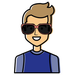young man avatar with sunglasses character vector illustration design