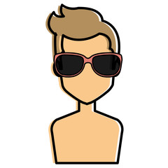 young man shirtless with sunglasses avatar character vector illustration design