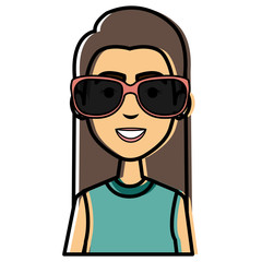 Obraz premium beautiful woman with sunglasses avatar character vector illustration design