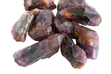 Amethyst Cacoxenite or Melody Stones isolated on white background
