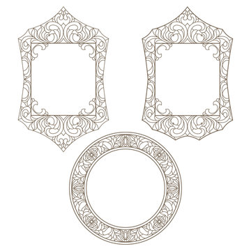 Set contour illustrations of stained glass with floral framework