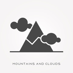 Silhouette icon mountains and clouds