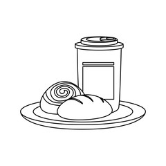 coffee drink with cinnamon roll icon over white background vector illustration