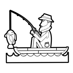 Fisherman inside boat of fishing catch and hobby theme Isolated design Vector illustration