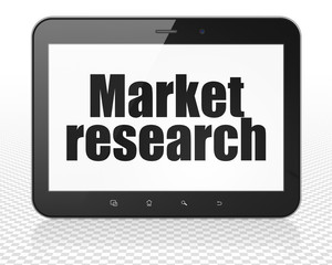 Advertising concept: Tablet Pc Computer with Market Research on display