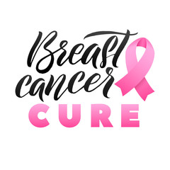 Vector Breast Cancer Awareness Calligraphy Poster Design. Stroke Pink Ribbon. October is Cancer Awareness Month