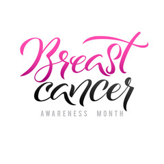Vector Breast Cancer Awareness Calligraphy Poster Design. Stroke Pink Ribbon. October is Cancer Awareness Month