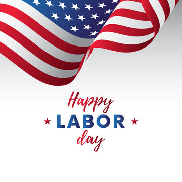 Happy Labor Day. White background. Waving flag. Vector illustration.