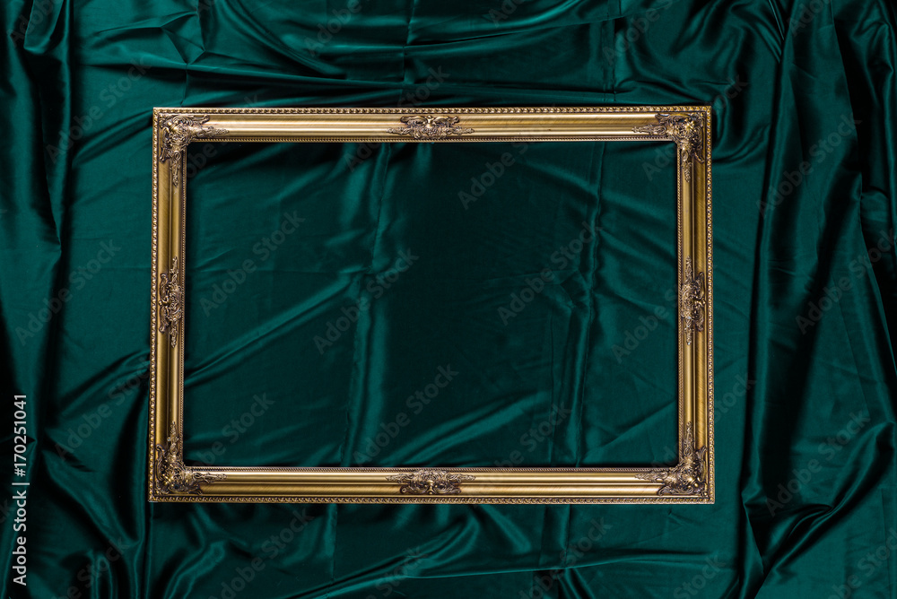 Sticker elegant, victorian, baroque, golden frame on a green background