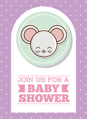 baby shower card with cute mouse icon over purple background colorful design vector illustration