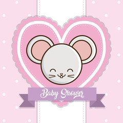 baby shower card with cute mouse icon over pink background colorful design vector illustration