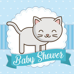 baby shower card with cute cat icon over blue background colorful design vector illustration