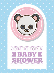 baby shower card with cute panda bear icon over blue background colorful design vector illustration