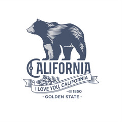 Медведица с медвежонком, Калифорния, стилизованная эмблема штата Америки, иллюстрация, вектор